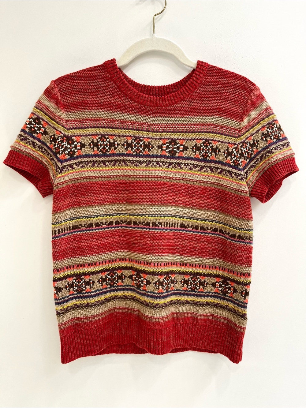 Lauren Ralph Lauren Geo-Striped Short-Sleeve Sweater Fair Isle Cotton Linen PM